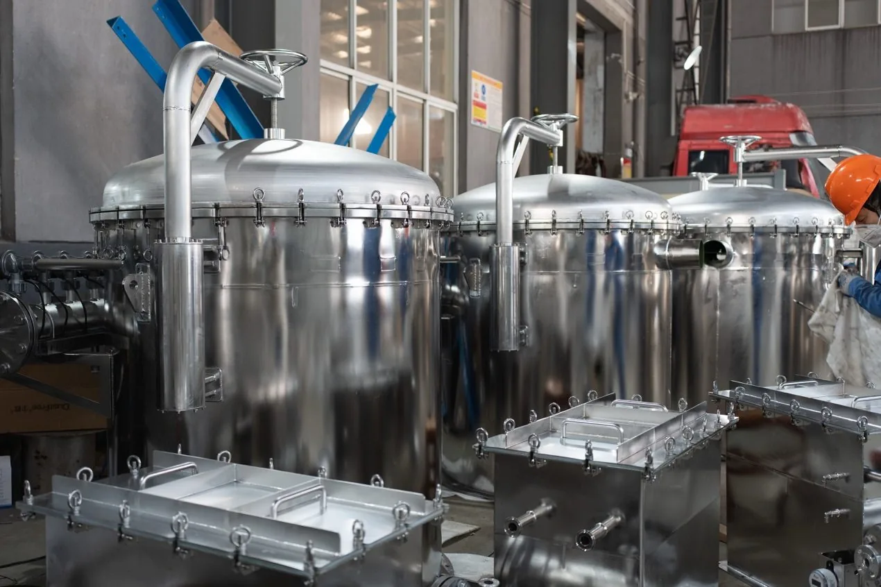 Electropolished stainless steel dust collection vessels in AIER workshop for South Korea battery project