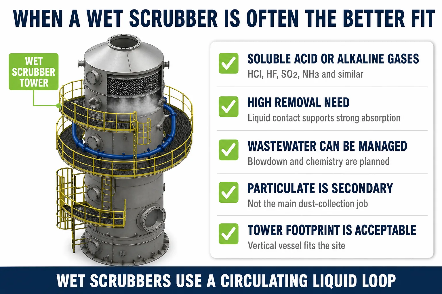 When a wet scrubber is the better choice for acid gas alkaline gas and soluble component absorption