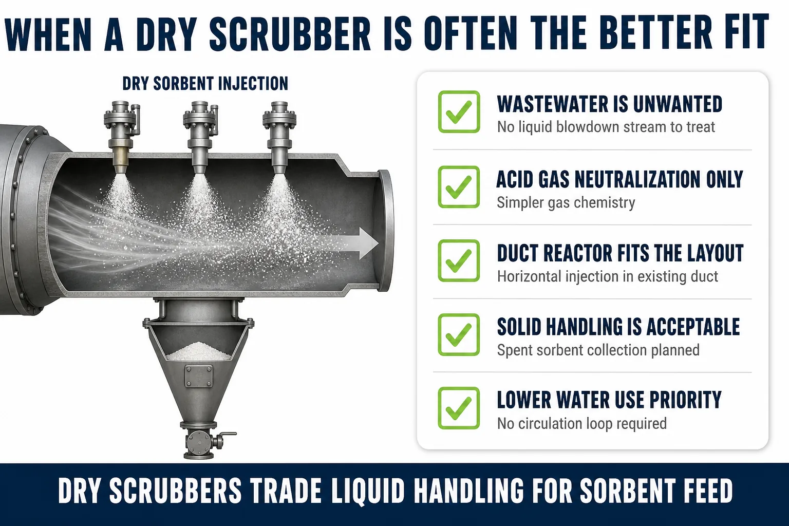 When a dry scrubber is the better choice for sites avoiding wastewater with sorbent injection routes